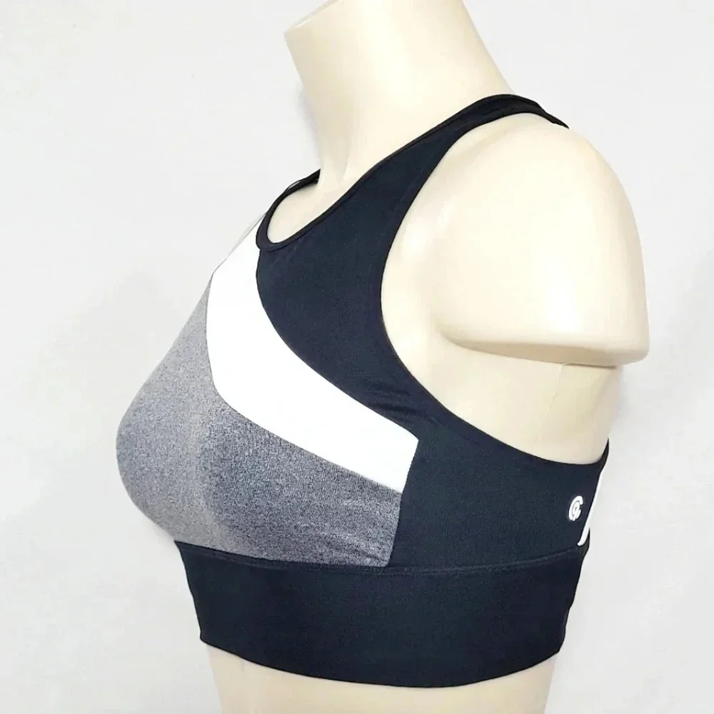 SMALL Champion C9 N9683 Asymetrical Longline Wire Free Sports Bra Gray White NWT - Picture 2 of 5